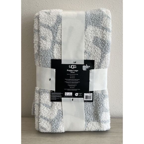 UGG Poppy Logo Gray Violet/Snow Throw Blanket  50”x 70” Soft - Picture 2 of 4